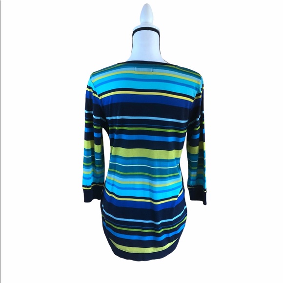 Liz Claiborne shirt w/ scoop neck & stripes. Sz M - Picture 3 of 5